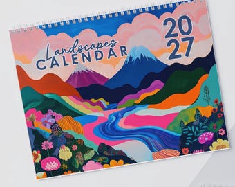2027 Wall Calendar, Mountain Landscape Calendar 2027, Scenic Nature Calendar, Gift for Hiker, Colorful Mountain Art, Office Decor