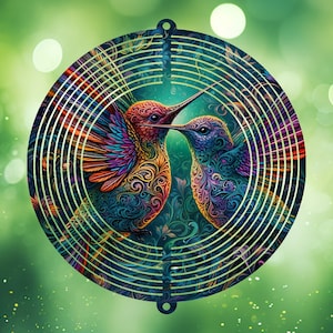 Modelo de design de sublimação de vitral de colibri, girador de vento PNG, sublimação redonda de 10 polegadas, giradores redondos pendurados png
