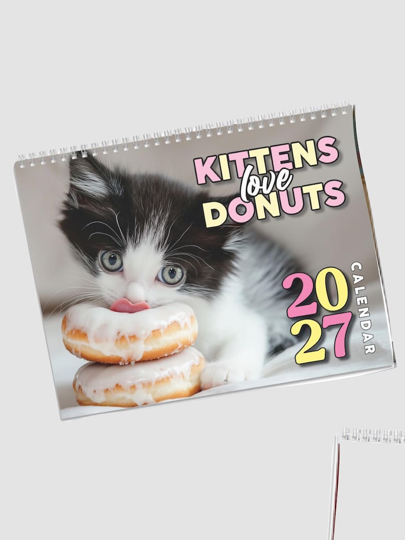 Funny calendar 2026 | Kittens and Donuts | White elephant gifts for adults | Weird calendars | Calendar humor | Funny Wall Art