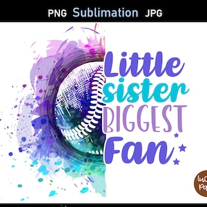 Little Sister Biggest Fan PNG, softbal zus png, zusje softbal png, zus png voor jongens, softbal zus sublimatie