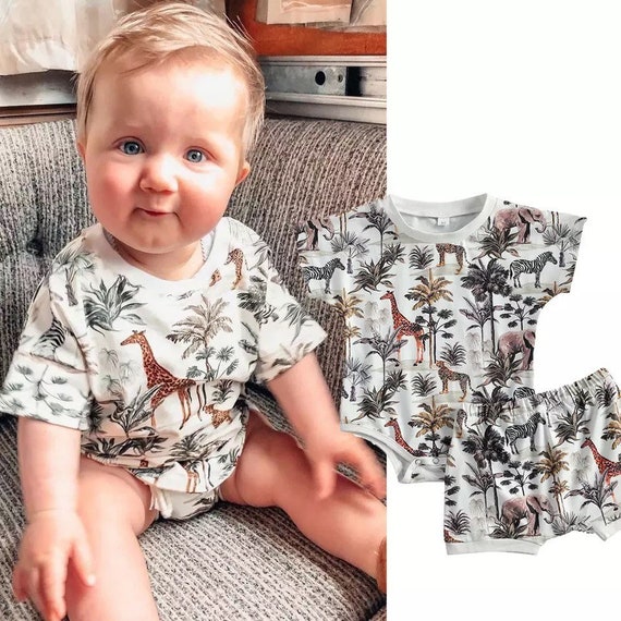 Baby Boys Safari Outfit Baby Zoo Animals Romper Baby Boy Etsy