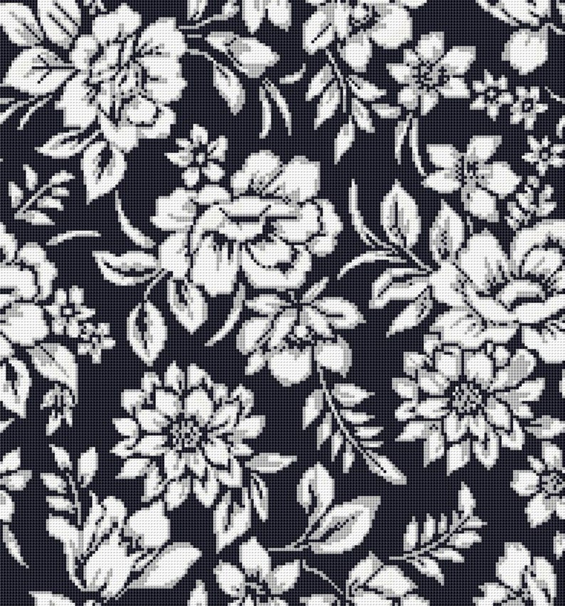 Black and White Floral Print Counted Cross Stitch Pattern PDF - Etsy