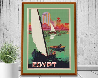 Egyptian travel poster   Cross Stitch PDF Digital down Load 461