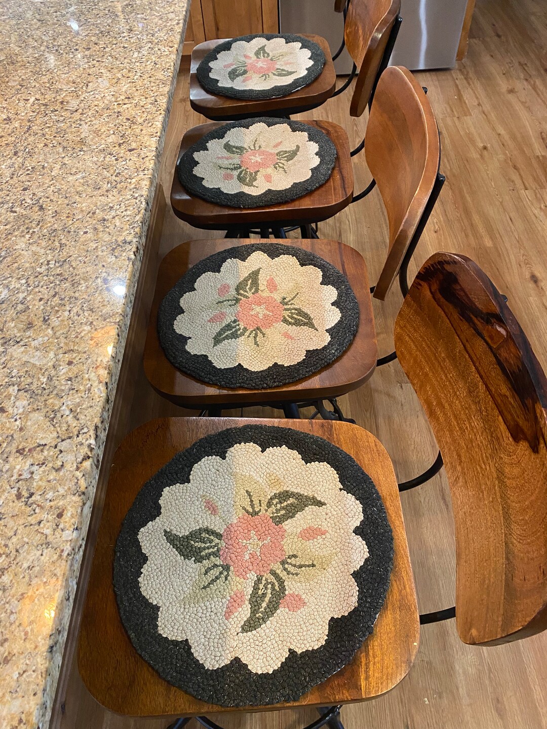 4 Vintage Hooked Wool Chair Pads Etsy