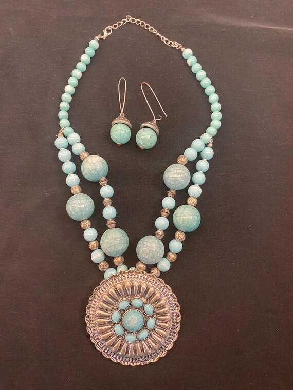 Vintage Faux Turquoise Necklace and Earrings