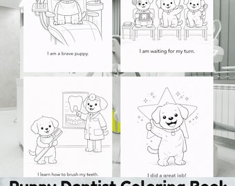 Puppy Dentist Coloring Book for Kids | 15 Pages Printable Dental Visit Social Story | Brushing Teeth | Toddler Dentist Prep Book | Digital