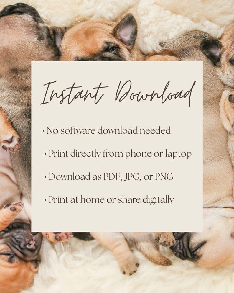 Instant download, information on how to download pdf, print, and use