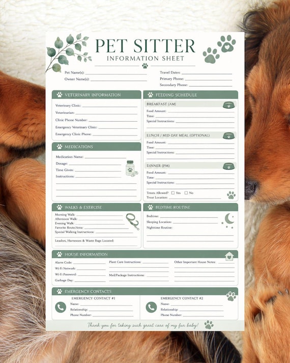 Pet Sitter Information Sheet Bundle | Pet Care Planner Printable | Dog Sitting Instructions | Medication Tracker | Pet Emergency Binder PDF