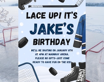 Editable Skating Birthday Party Invitation | Ice Skating Birthday Invite | Hockey Theme Party | Canva Template | Instant Download | Boys