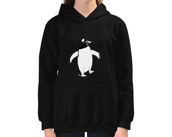 Kids Penguin Hoodie Handsketched Handmade Kangaroo Pouch blue black pink grey XS to XL