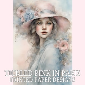 Tickled Pink In Paris für Sie gedruckt Papier, Paris Themen bedrucktes Papier, Rosa, Floral, Paris, Ephemera, Scrapbooking, Junk Journaling Seiten,