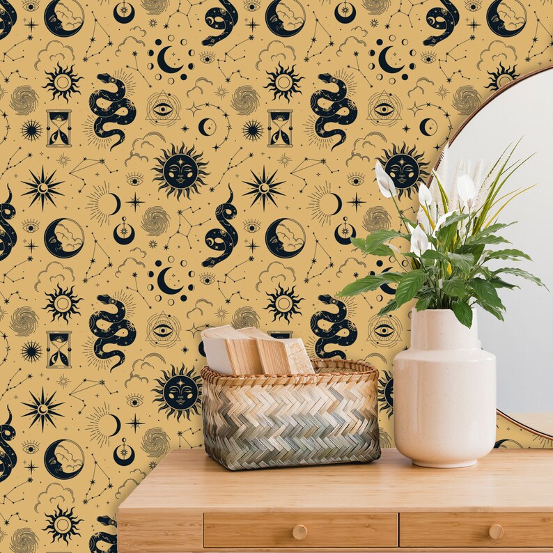 Celestial Wallpaper Panel Peel and Stick Wallpaper Beige - Etsy