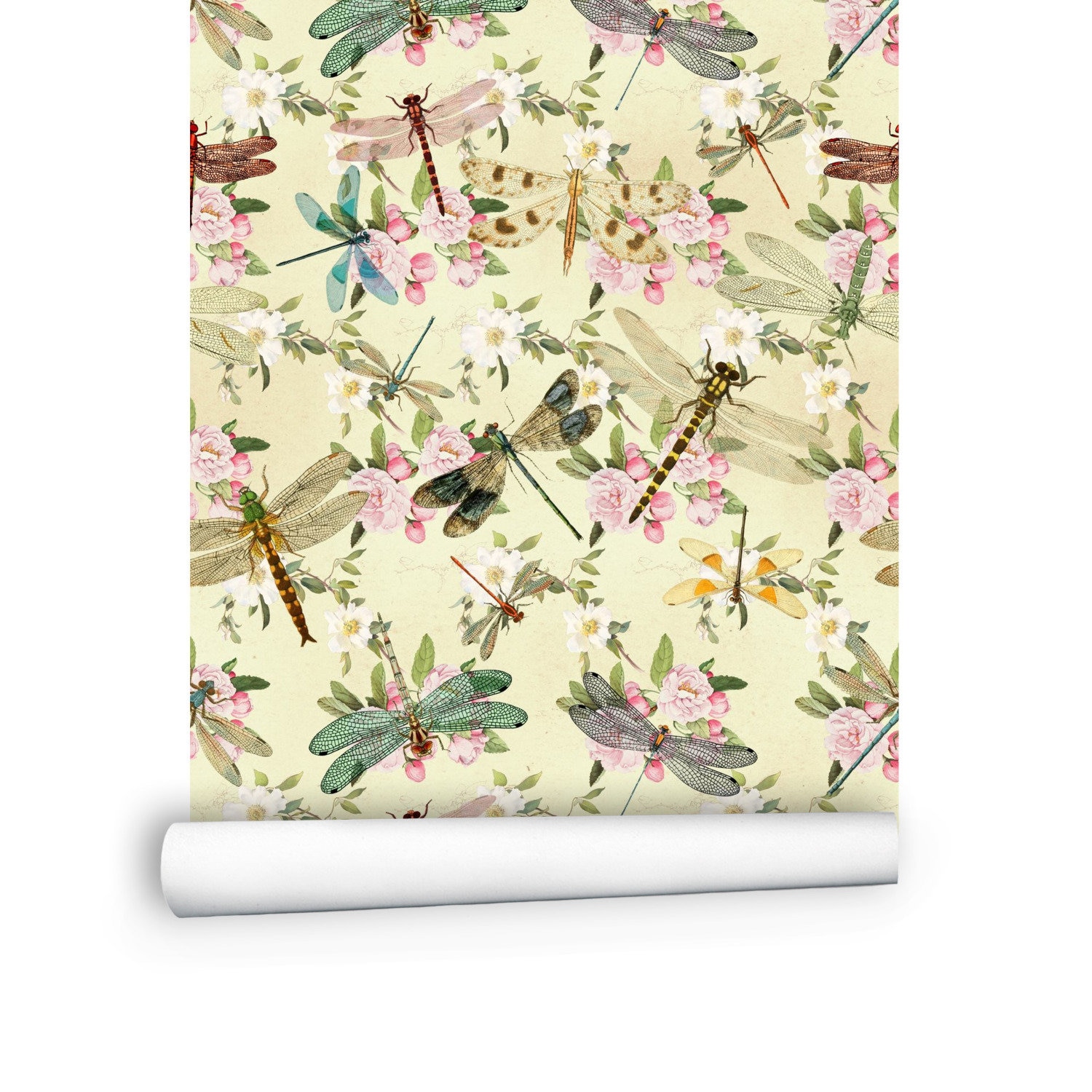 Vintage Dragonfly Wallpaper, Peel and Stick Wallpaper, Dragonfly Wall