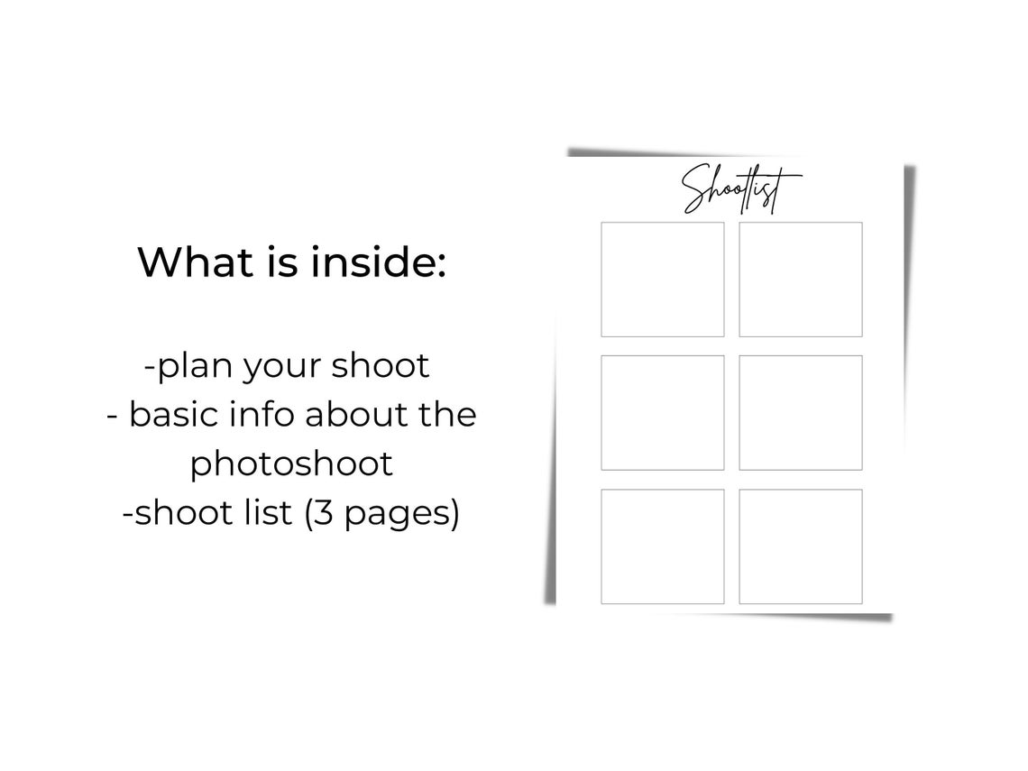 Printable Photoshoot Planner, Photoshoot Planner, Photography Planner