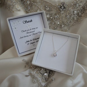 Bridesmaid Gift Jewellery 925 Sterling Silver Pendant Brilliant Cut single CZ on Sterling Silver Chain  Choice of Chain Length Gift Boxed