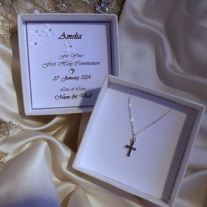 first holy communion, christening, confirmation personalised gift tiny cross pendant 225 sterling silver choice of chain length boy girl