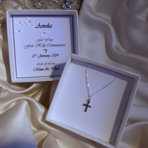 first holy communion  christening  confirmation personalised gift small simple sterling silver cross boxed choice of chain length boy girl