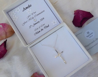 Personalised Sterling Silver Crucifix Pendant, First Communion Christening Confirmation Gift