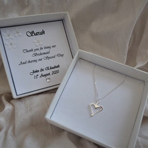 Bridesmaid Gift jewellery 925 sterling silver heart pendant  simple classic design   personalised gift box  choice of chain length