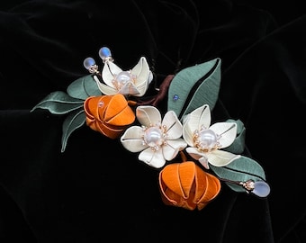 Apricot - Colored Silk Twining Flower Hairpins, Dress up ideas, Bridal Hair Accessories, Perfect Hair Jewelry Gift For Her on Special Days