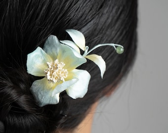 Iris - Handmade colored silk velvet flower hairpin, wedding bridal hair accessories, hanfu hairpin, holiday gift for her