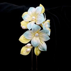 Forget-Me-Not, colored silk velvet flower hair pin, bridal hair piece, hanfu hair decoration, holiday hair accessory for her, Gemstone