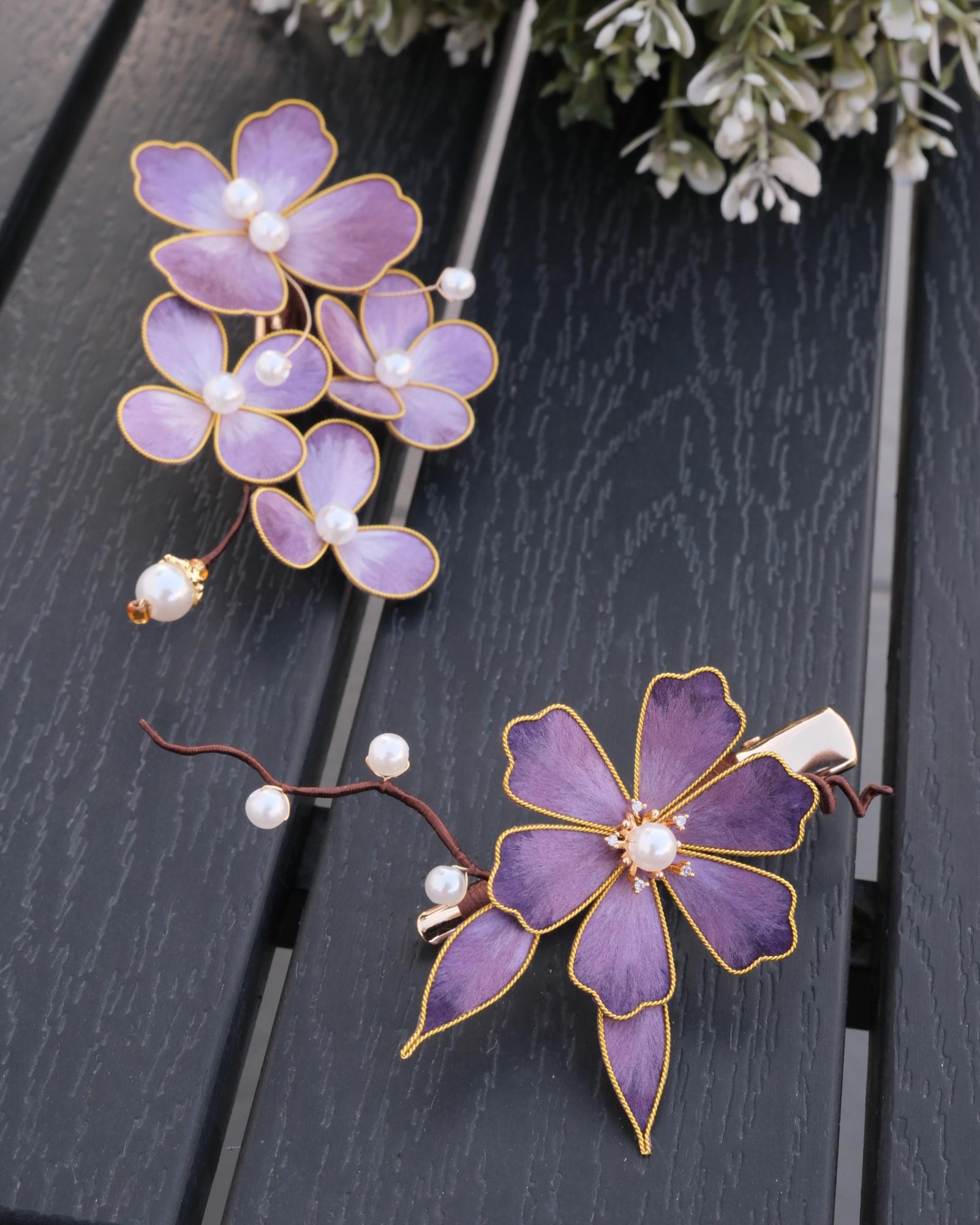 Purple Flower Hairpin velvet flower Epiphyllum hairpin mulberry silk velvet flower pre-order  main image 4