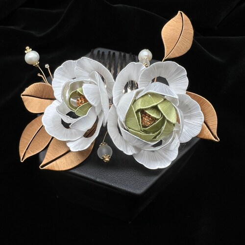 Silk Twining Floral Hair Comb, Decorative shops Comb - Rosa Chinensis, Bridal Hair Accessories, Hair Decorations for Special Moments and Events