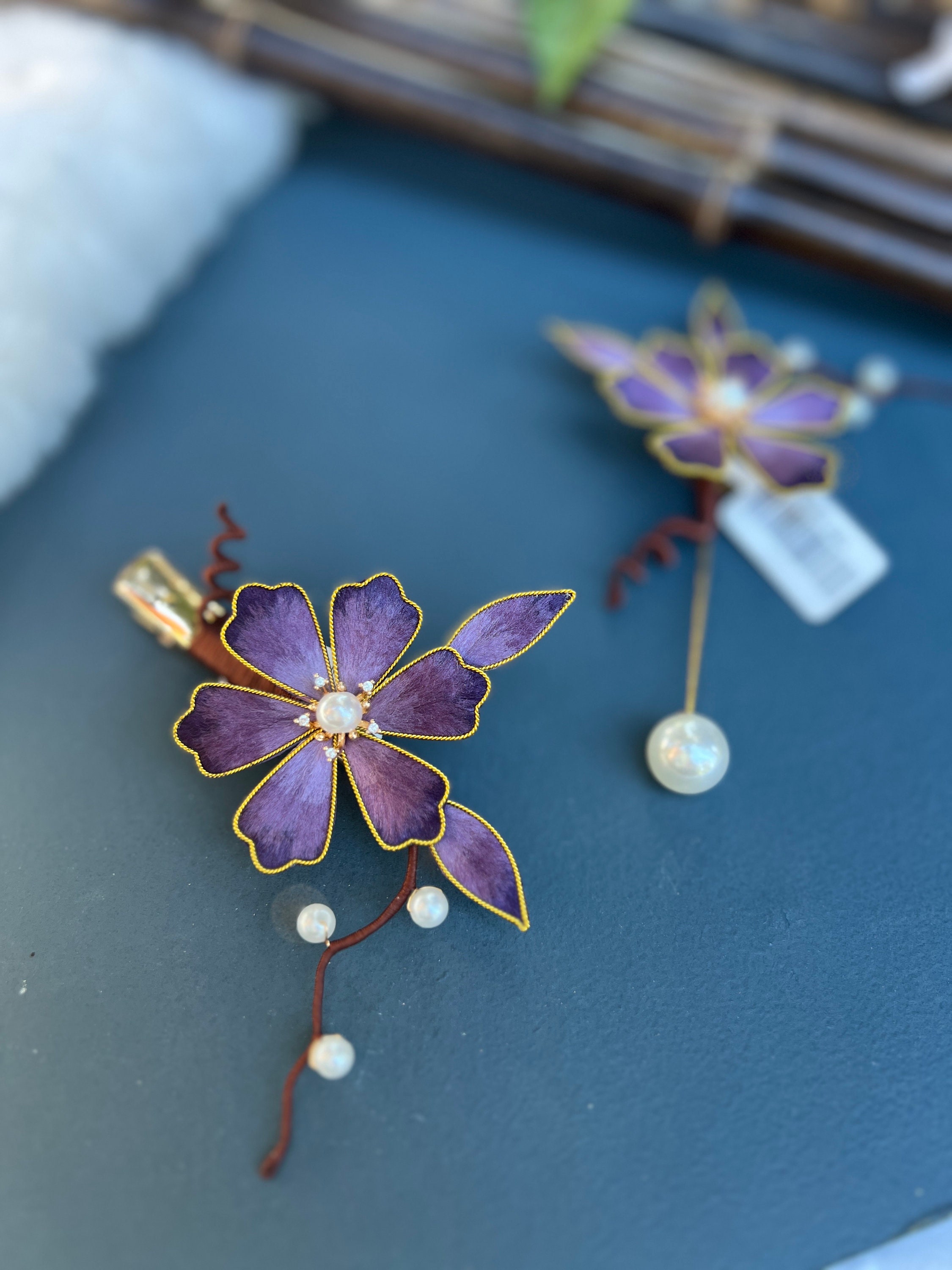 Purple Flower Hairpin velvet flower Epiphyllum hairpin mulberry silk velvet flower pre-order  main image 2