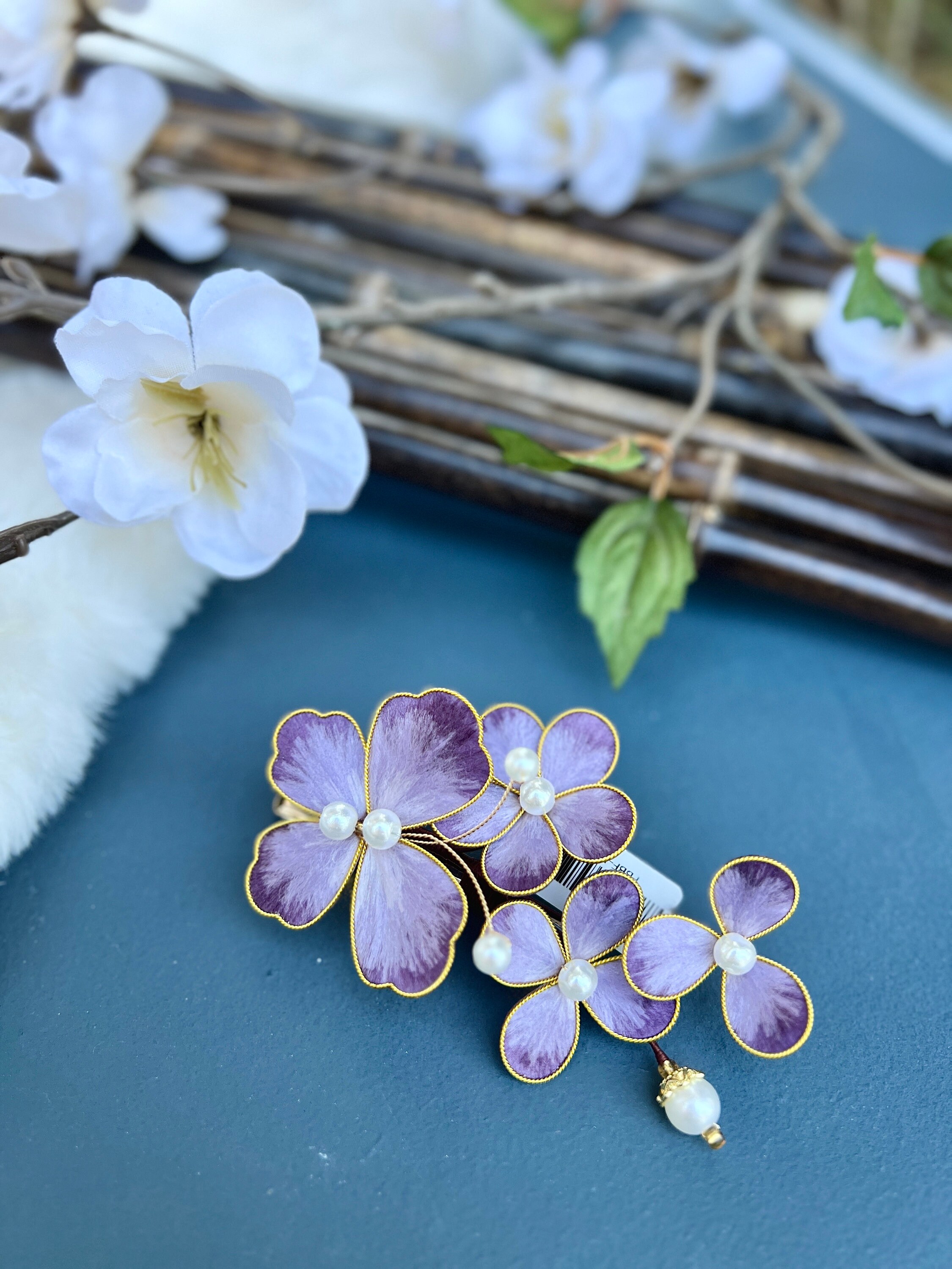 Purple Flower Hairpin velvet flower Epiphyllum hairpin mulberry silk velvet flower pre-order  main image 3