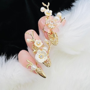 Nail Ring, Finger tip ring, Bridal Nail Decoration, Chinese Nail Protector, Girl Nail Toy, Gilding, Gemstone and Crystal, Gift for her