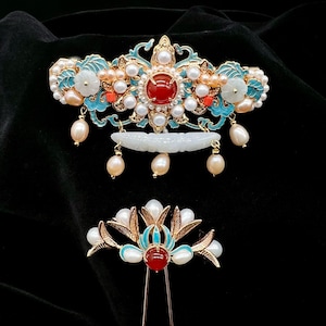 Treasure Box - Multi-gem Antique Chinese Hairpin and spring clip, hanfu hair accessories, qipao jewelry, hair decoration gift for her