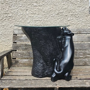Black Panther, Fiberglass, Accent Table, End Table, Vintage, Panther Table, Statue, Figurine, Glass Top, Animal Sculpture Table,