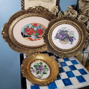 Petit Point, Wood Framed,  Needlework, Stitchery, Floral Cross Stitch, Framed Petit Point, Wall Hangings, Home Decor,