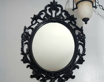 Large 3ft tall,Black Ornate Mirror, Large, Hollywood, Regency, Ornate Border, Home and Wall Decor, Black Mirror, Wall Hanging, Goth,