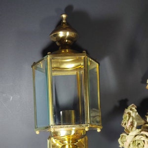 Brass and Glass Light Fixture, Incandescent, Vintage Wall Fixture, Wall Torch, Wall Lantern, Curved Panel Glass, Outdoor/Patio Lighting,