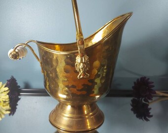 brass planter vintage brass decor. fireplace decor Vintage brass coal scuttle
