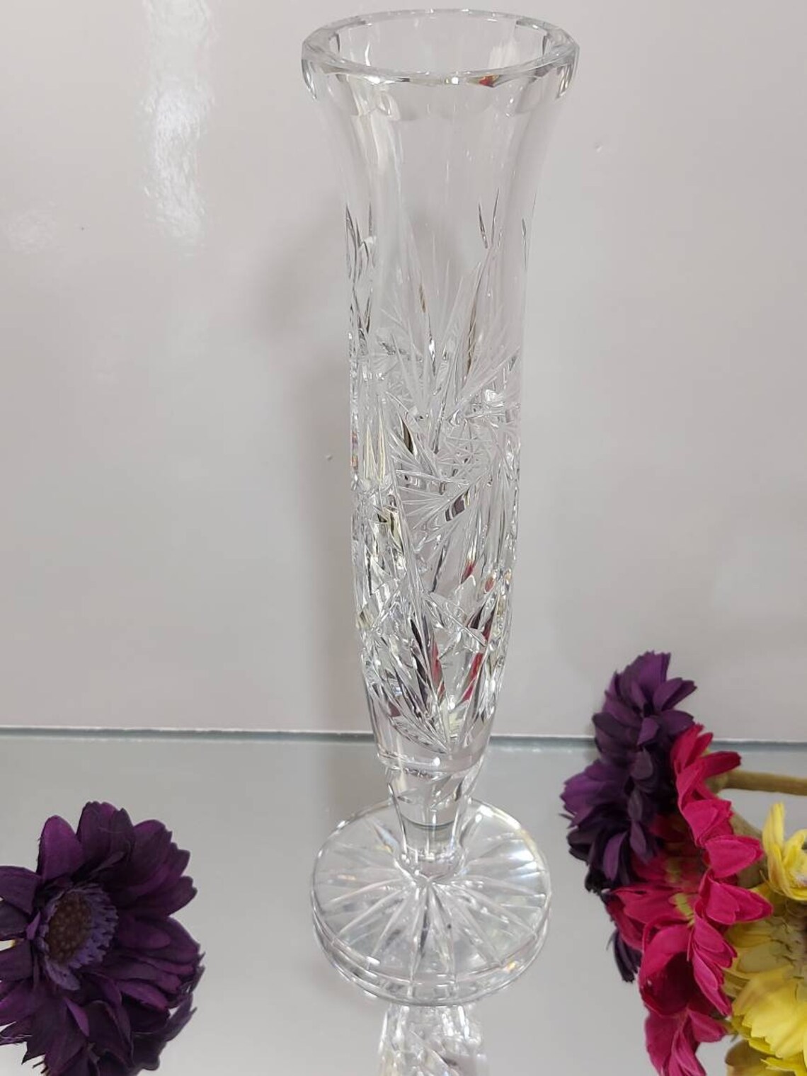 Pinwheel Crystal Vase Vintage Bud Vase Cut Crystal Glass Etsy