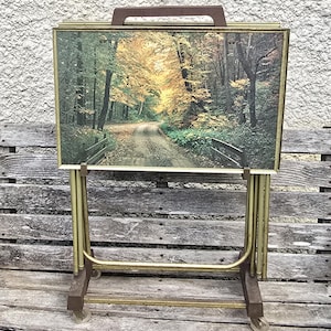 Folding TV Tray Set, (4Pcs), Faux Wood, Nature, TV Table Tray, Vintage, Tv Table, Tv Tray, Snack Tray, Dining&Serving,