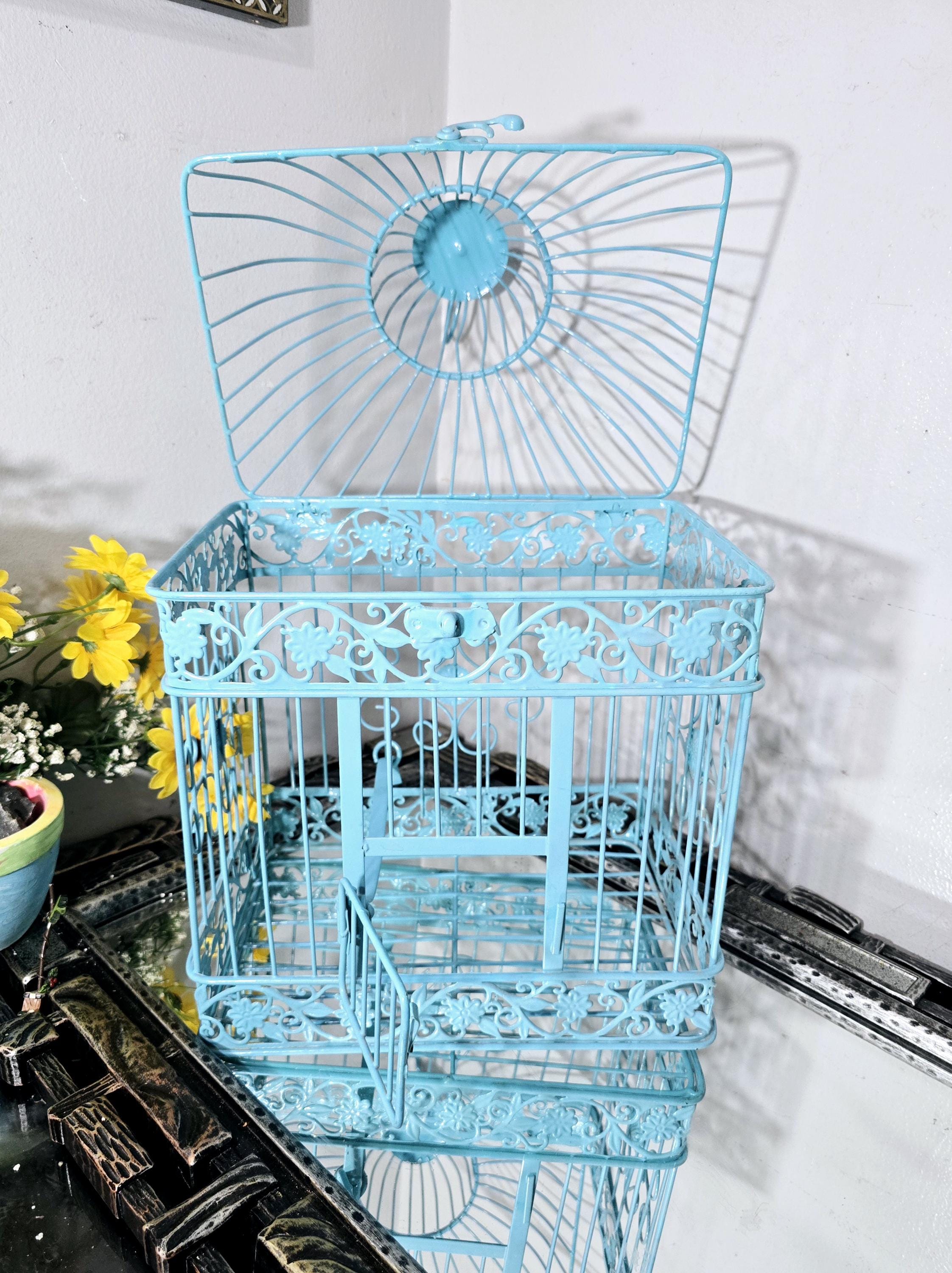 Vintage Bird Cage, Turquoise, Metal Wire Bird House, Hanging Bird Cage ...
