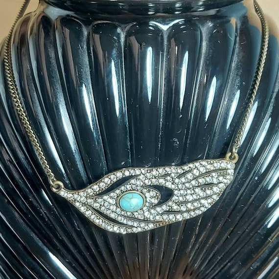 Diamante Pendant, Turquoise Stone, Feather, Silve… - image 2