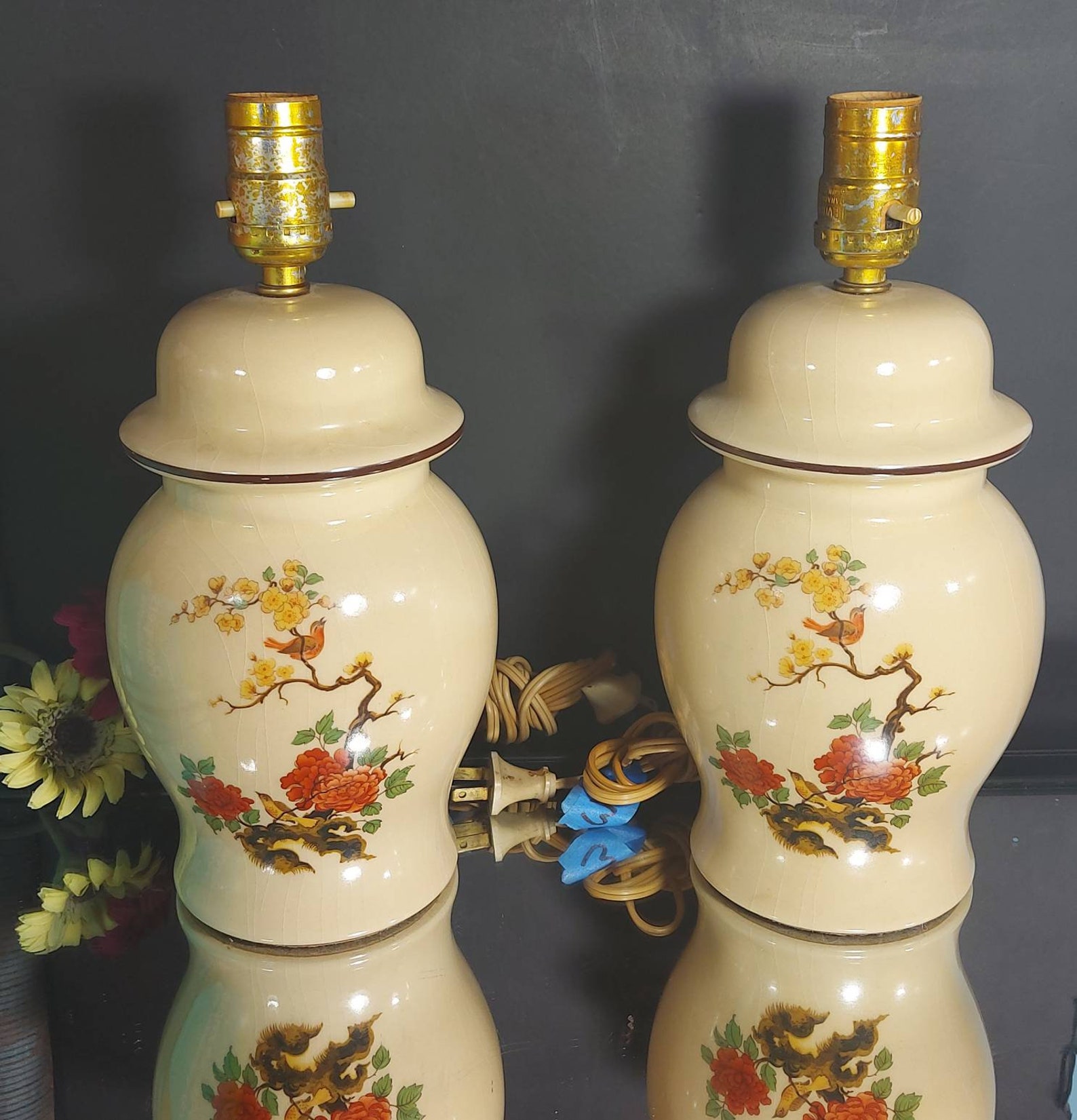 Ginger Jar Lamp Set Midcentury CHINOISERIE Asian Motif Etsy