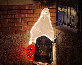 Blow Mold, Vintage Ghost Blow Mold, Pumkin, Gravestone, RIP, Halloween, Yard Decor, Light Up Ghost Figure, Halloween Decor