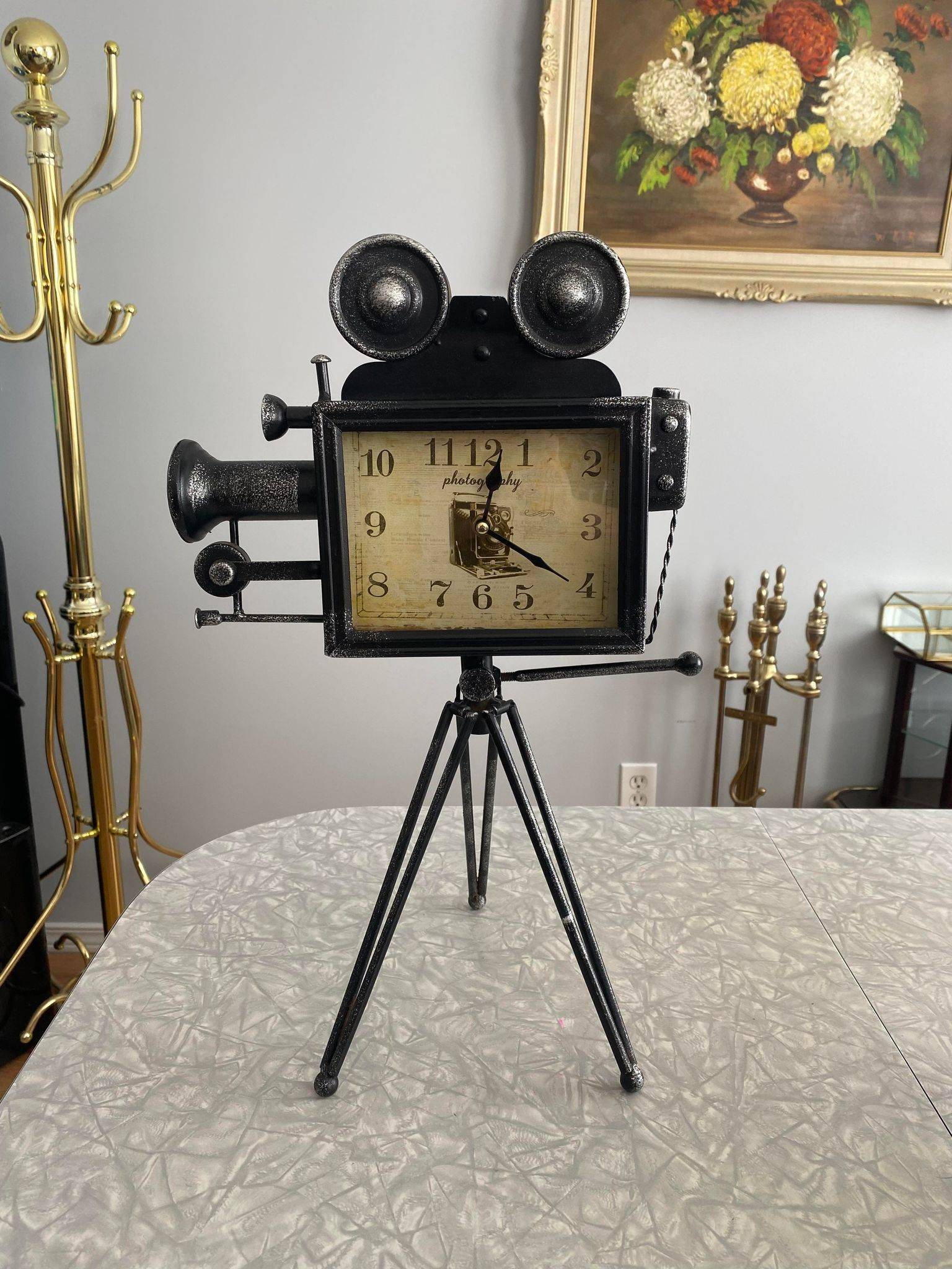 Franks Kopper Imports, Camera Clock, Vintage, Metal, Table Clock