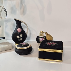 Vanity Set, (5pcs), Vintage, Bavarian Porcelain, Lidded Trinket Jar, Jewelry Box, Vase, Pefume Bottle, Dresser Decor,