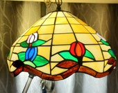Tiffany Style Lamp, Stained Glass, Vintage Lighting, Slag Glass, Flower Stained Glass, Hanging Lamp, Ceiling Light Fixture, Home Decor
