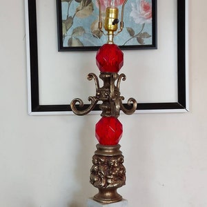 Antique Brass Cherub Lamp, Vintage Ruby Red Glass, Marble Glass, Hollywood  Regency, Brass, Vintage Table Lamp, Home Decor, MCM -  Canada
