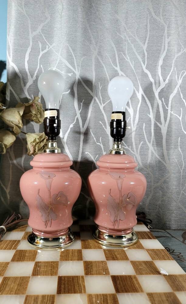 Ginger Jar Lamp Set 2pcs Pink Glass Lamps Accent Lamp Table Lamp Home Decor Lighting