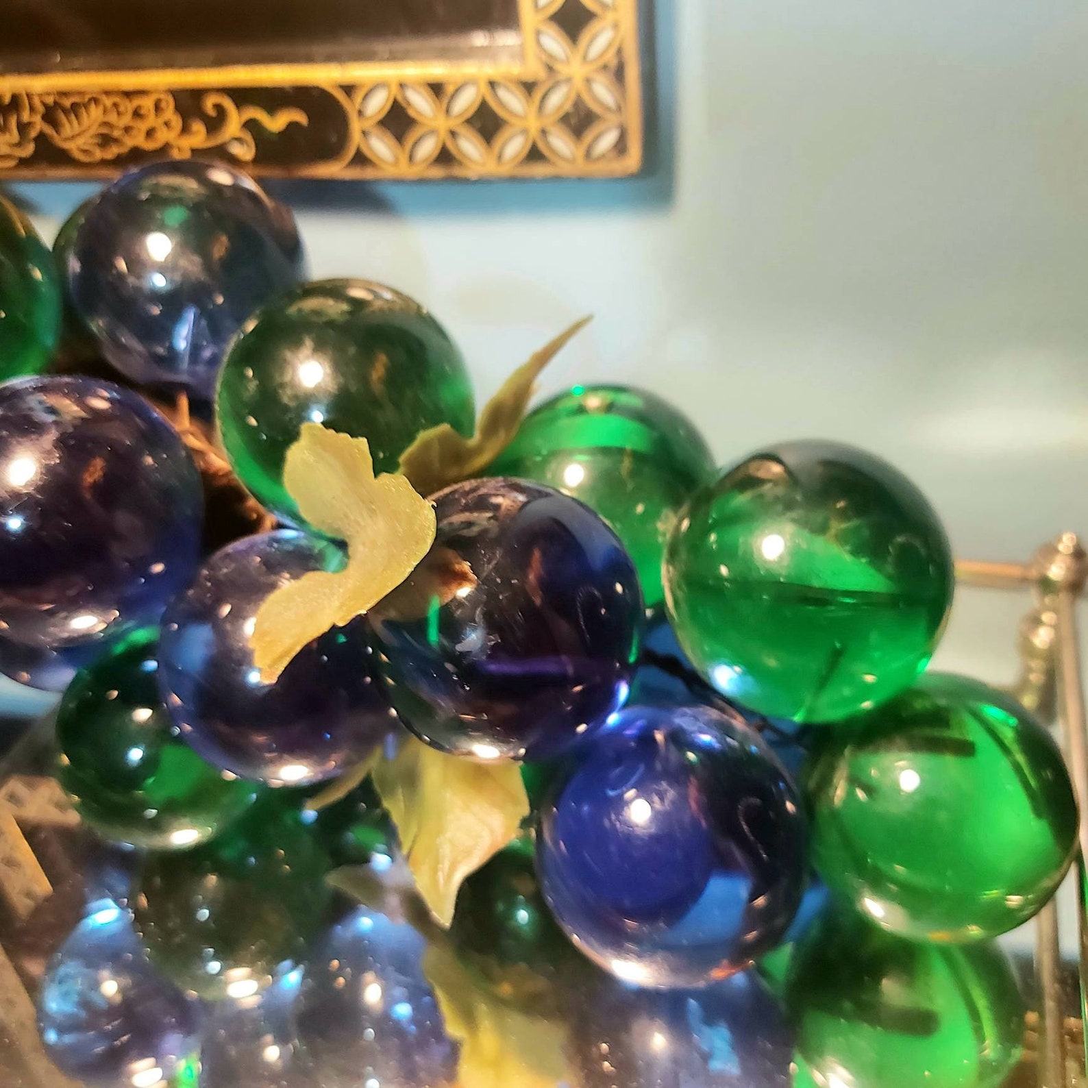 Lucite Grape Cluster Blue&green Acrylic Grapes Wood Stem Etsy