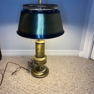 Brass Lamp, Vintage, Desk Lamp, Solid Brass, Vintage Table Lamp, Lighting, Metal Shade, Toleware,